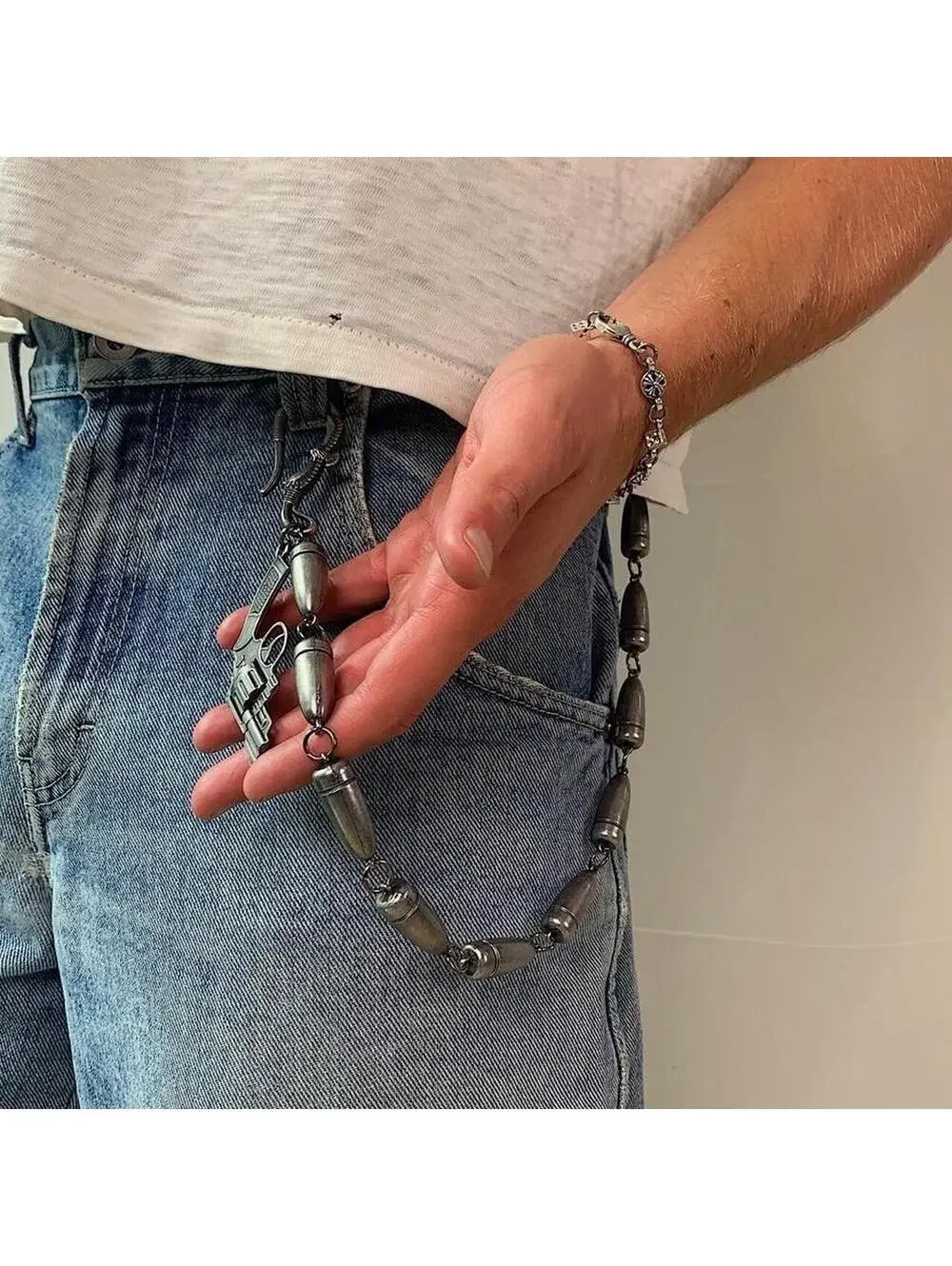 Grunge Punk Bullet Pocket Chain. Y2K 2000s style. Heavy weight nice quick big